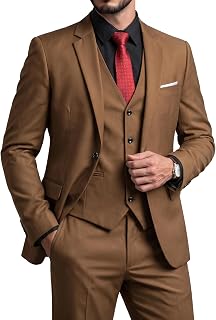 YND Men's Slim Fit 3 Piece Suit Set with Stretch Fabric, One Button Solid Blazer Vest Pants with Tie