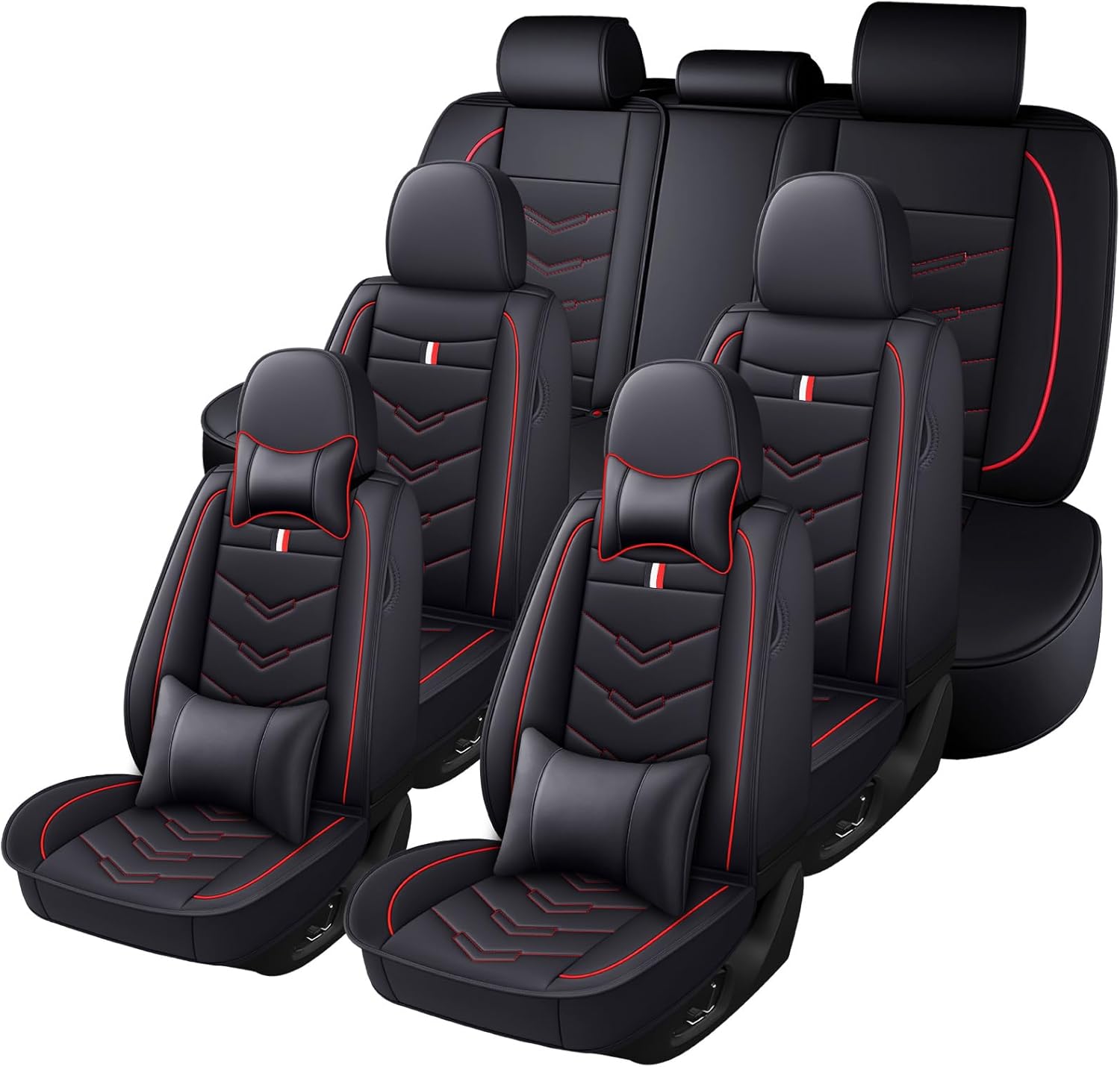 Car Seat Cover 6 Seats for Jeep Grand Cherokee L 2021-2025, Waterproof Durable Premium Leather Car Seat Protector, Comfortable Anti-Slip Stylish Sport Seat Cover(6 Seats Luxury,Black Red)