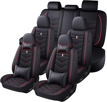 Car Seat Cover 7 Seats for GMC Acadia 2007-2026, Durable Wear Resistant Waterproof Sport Seat Covers, Breathable No Odor Premium Leather Vehicle Seat Covers.Luxury,Black Red