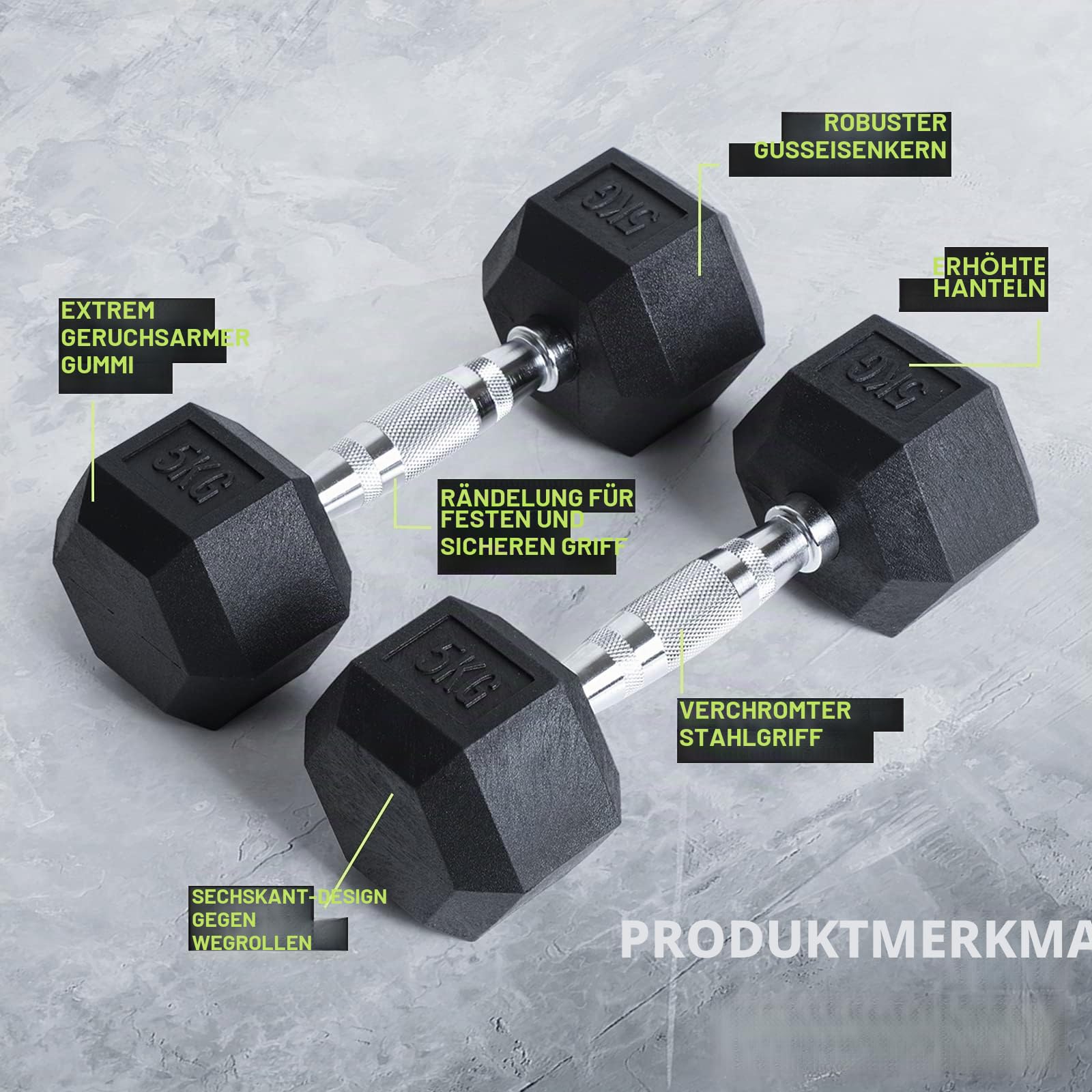 PhysKcal Hexagon Hanteln Poly-Gummierte | 2,5-30 kg | Rutschsicher Ummantelt | Ergonomische Verchromte Griffe | Kurzhantel-Set | Dumbbells Set