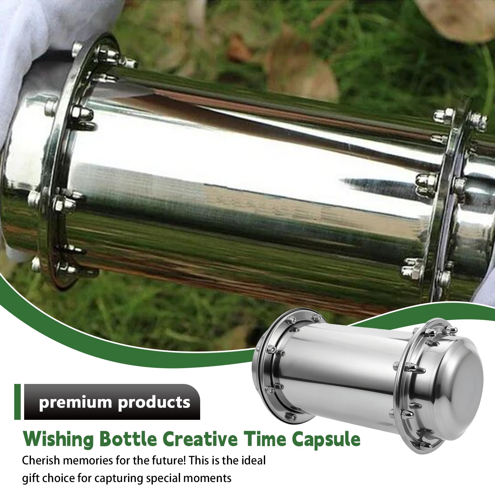 BAIFULAI Time Capsule: 7.3 pulgadas Anti-corrosión Cápsula del tiempo impermeable Boda, Cápsula de acero inoxidable Contenedor para enterrar con cierre duradero, Contenedor de cierre duradero para el
