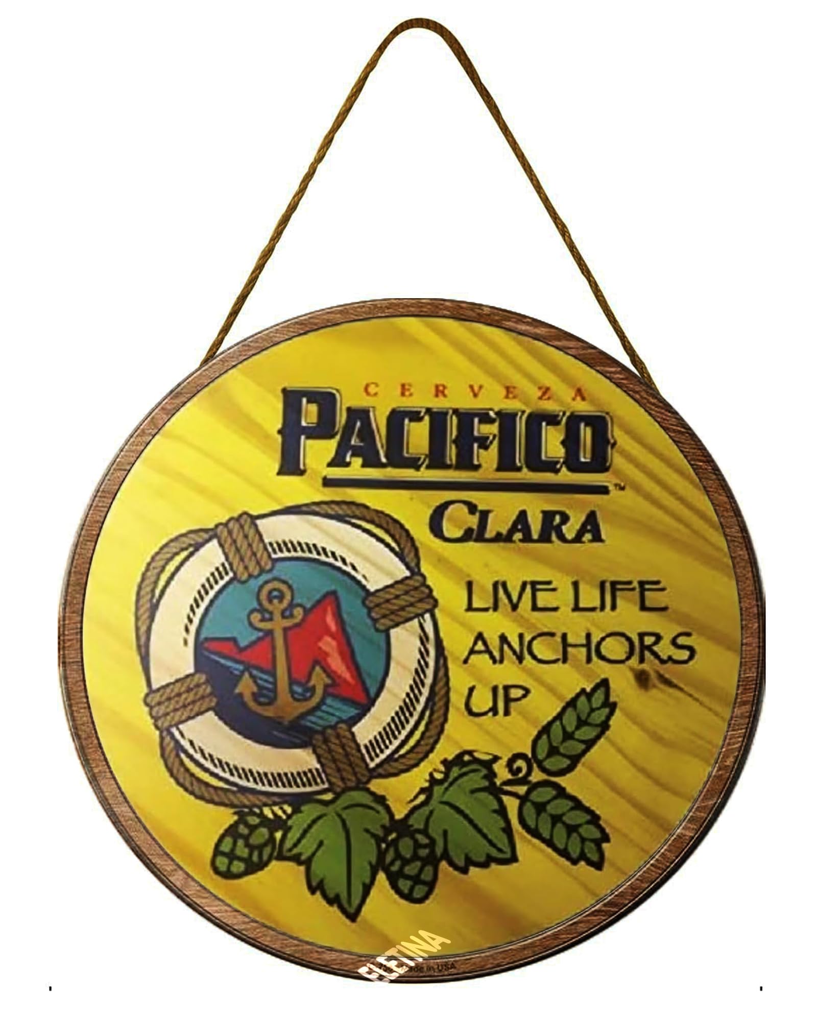 Eletina Round Wooden Signs/Pacifico Clara Sign Kitchen Cafe Pub Decor, Wall Plaque Art, Rustic Wood Decor Gift Diameter 12''