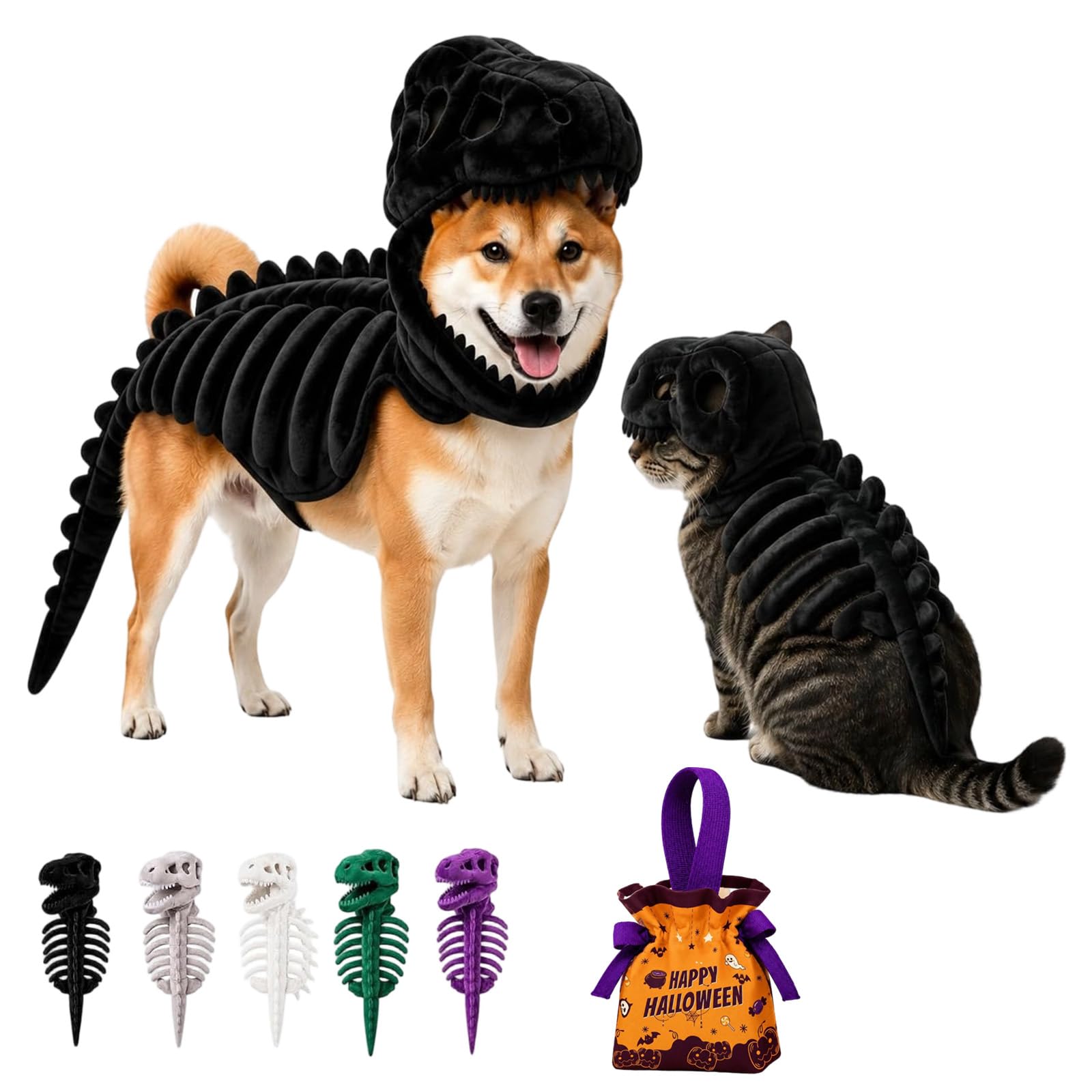 Dog Dinosaur Costume Skeleton Pet Outfit，E：S