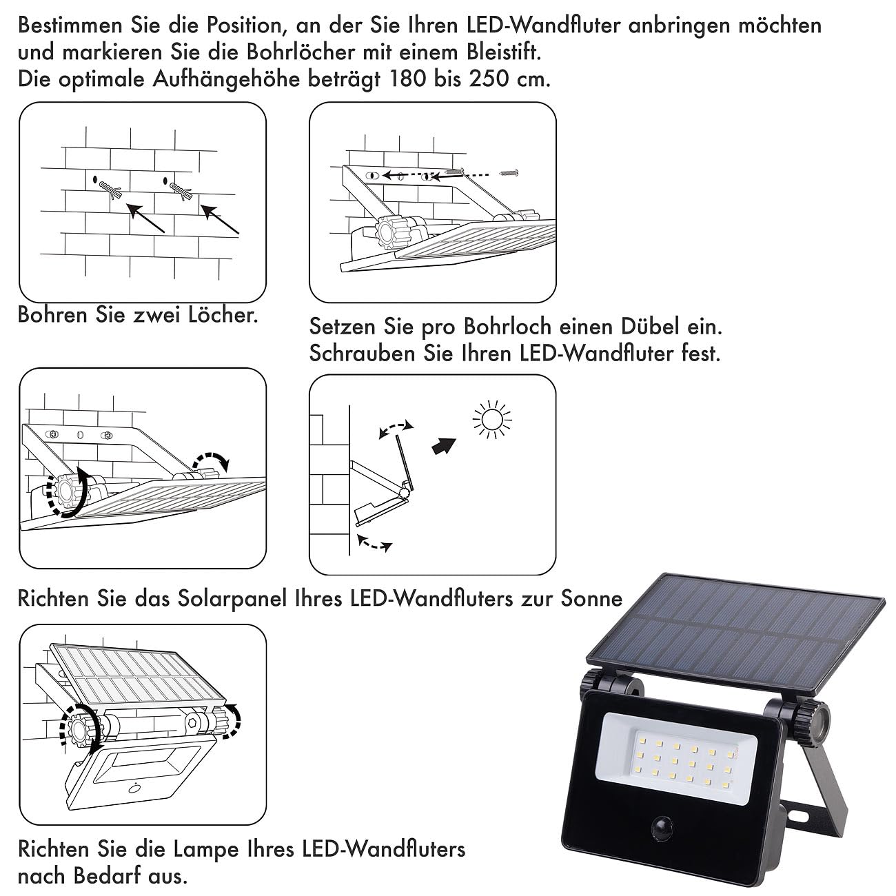 Luminea LED-Strahler außen Solar: 4er-Set Solar-LED-Wandfluter mit Bewegungssensor, 400 lm, 1.200 mAh (Bewegungsmelder außen, Spot Outdoor, Hausnummer)