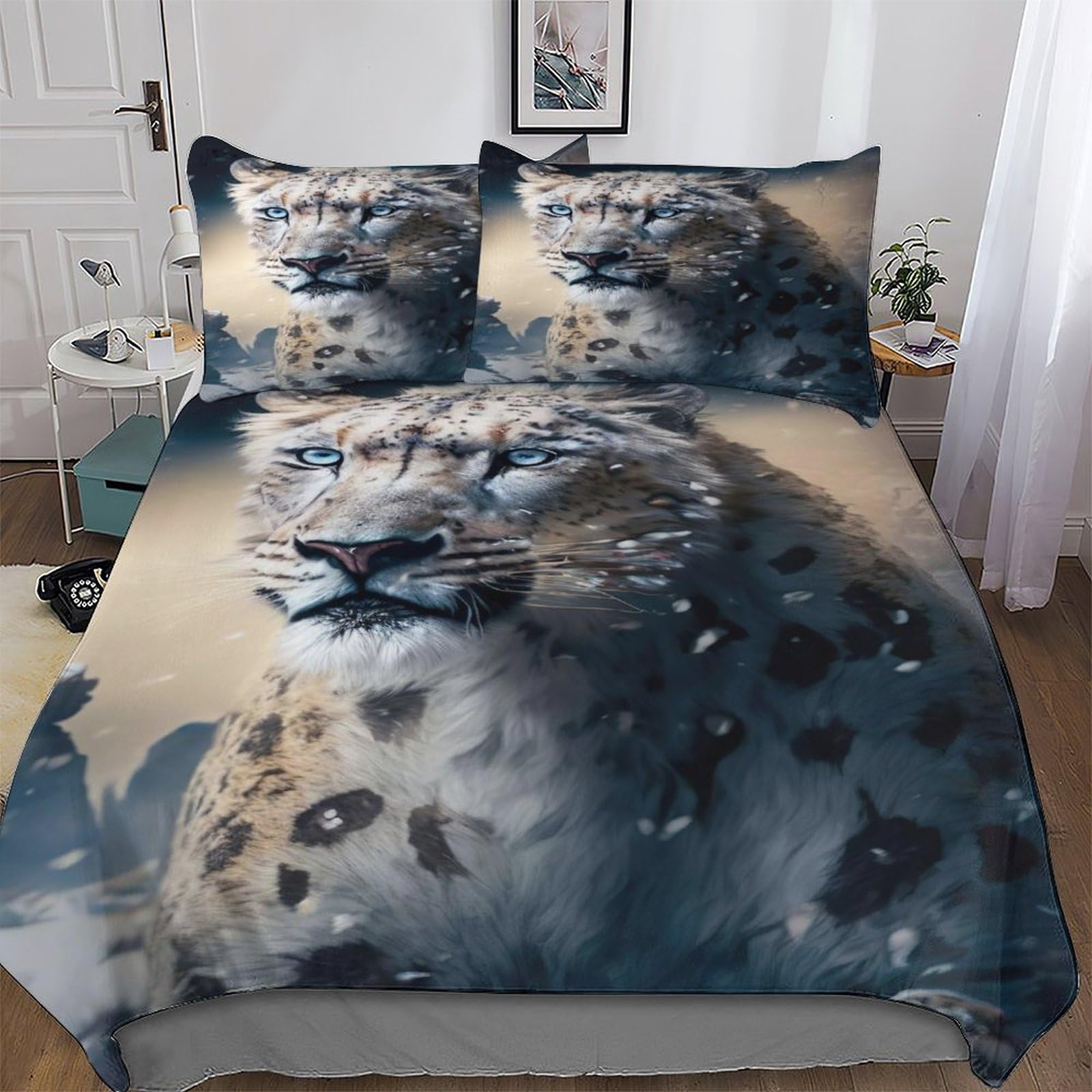Housse de couette léopard imprimé 3D microfibre doux pour lit enfants