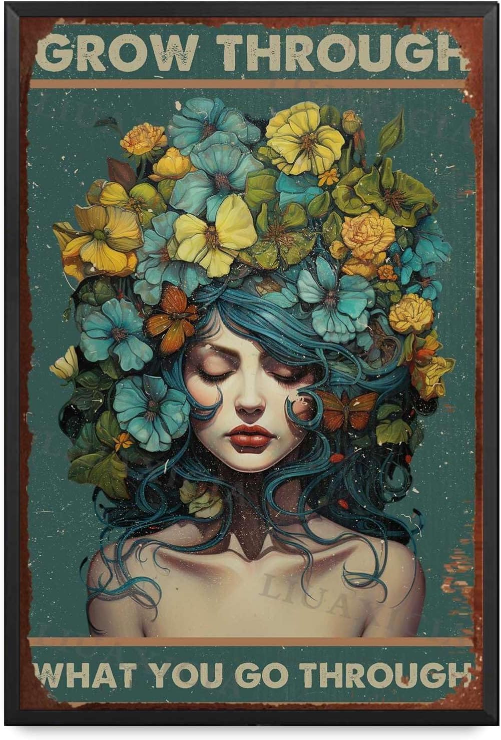 Xingfox As Pic10 Vintage Tin Sign Grow Through What You Go Through For Home Bedroom Gifts With Metal Frame 8X12 Inch