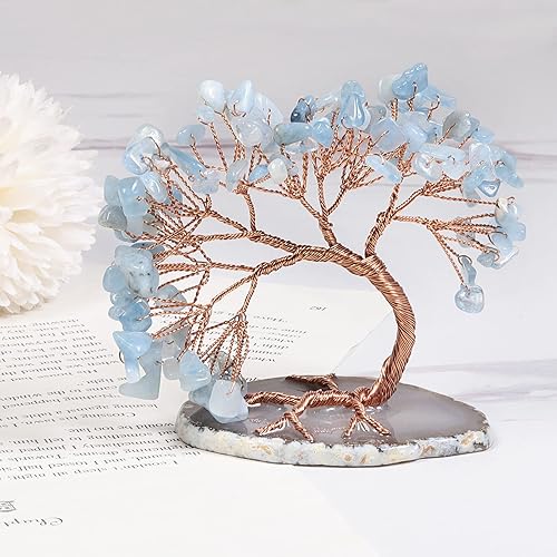 Miniatura 3 de Nupuyai Árbol de dinero de cristal curativo de alambre de cobre de 3-4 pulgadas para la buena suerte, base de rodajas de ágata bonsái, decoración de
