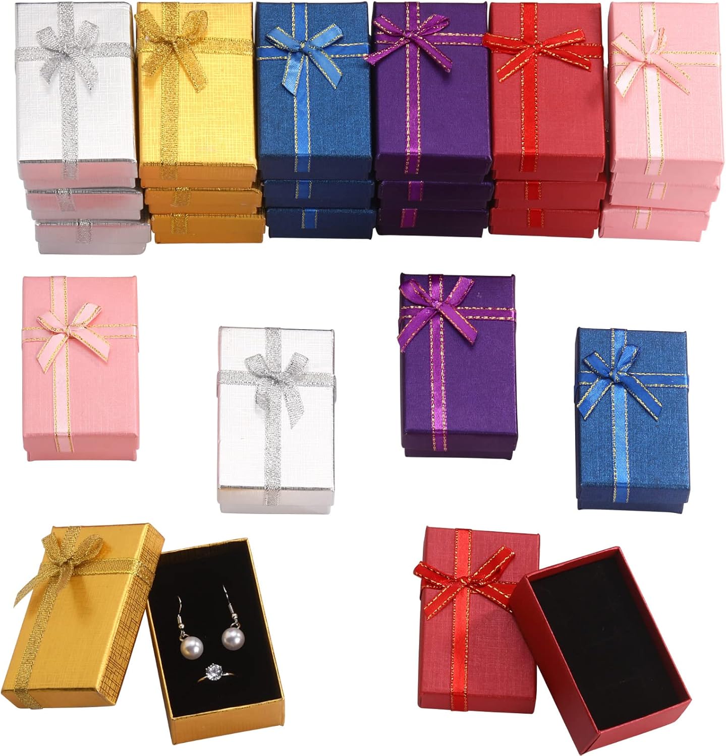 Marspark Small Jewelry Gift Boxes Bulk Empty Gift Box with Bows Necklace Bracelet Packaging Boxes for Birthday Wedding Party(Multi Color,36 Pieces)