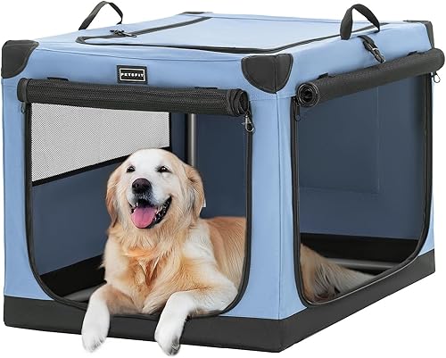 Vista 92 de PETSFIT Jaula plegable para perros, con cubierta de tela ajustable patentada, puertas de malla a prueba de mordeduras y con bloqueo, base Gris