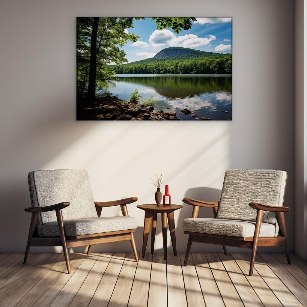 Canvas for Living room. Tranquil Waters and Verdant Forests: A Portrait of Serenity in Nature, 27 x 18 inch Canvas Wall Art - Ready to Hang