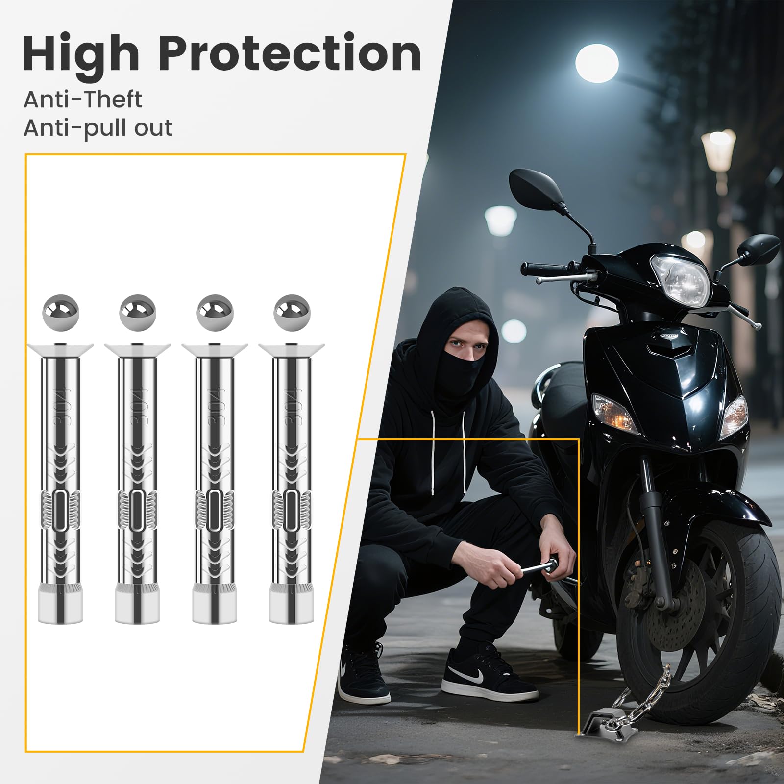 Anclaje de Pared Moto | Anclaje de Suelo Bicicleta | Acero de Alta Resistencia de 6 mm | Arco Doble y 4 Puntos de Anclaje | Tornillos de Acero Inoxidable 304 | Protección antirrobo