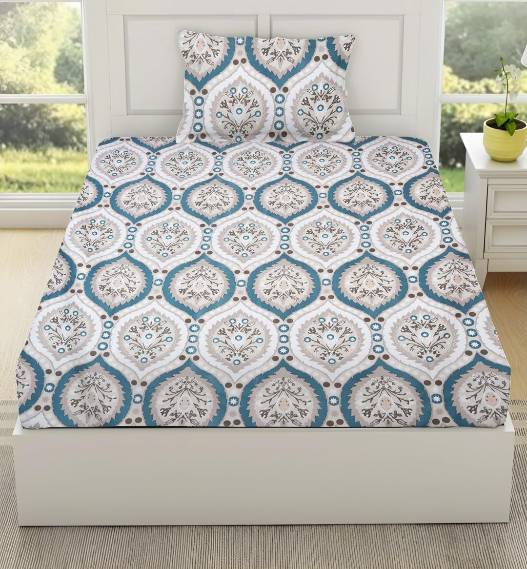 Avinya Cotton Feel Glace Cotton All Round (Elastic Fitted) Single Bed Bedsheet with 1 Pillow Cover- 4 Feet x 6 Feet - 48 Inches x 72 Inches x 6 Inches(Green Rangoli)-image-39
