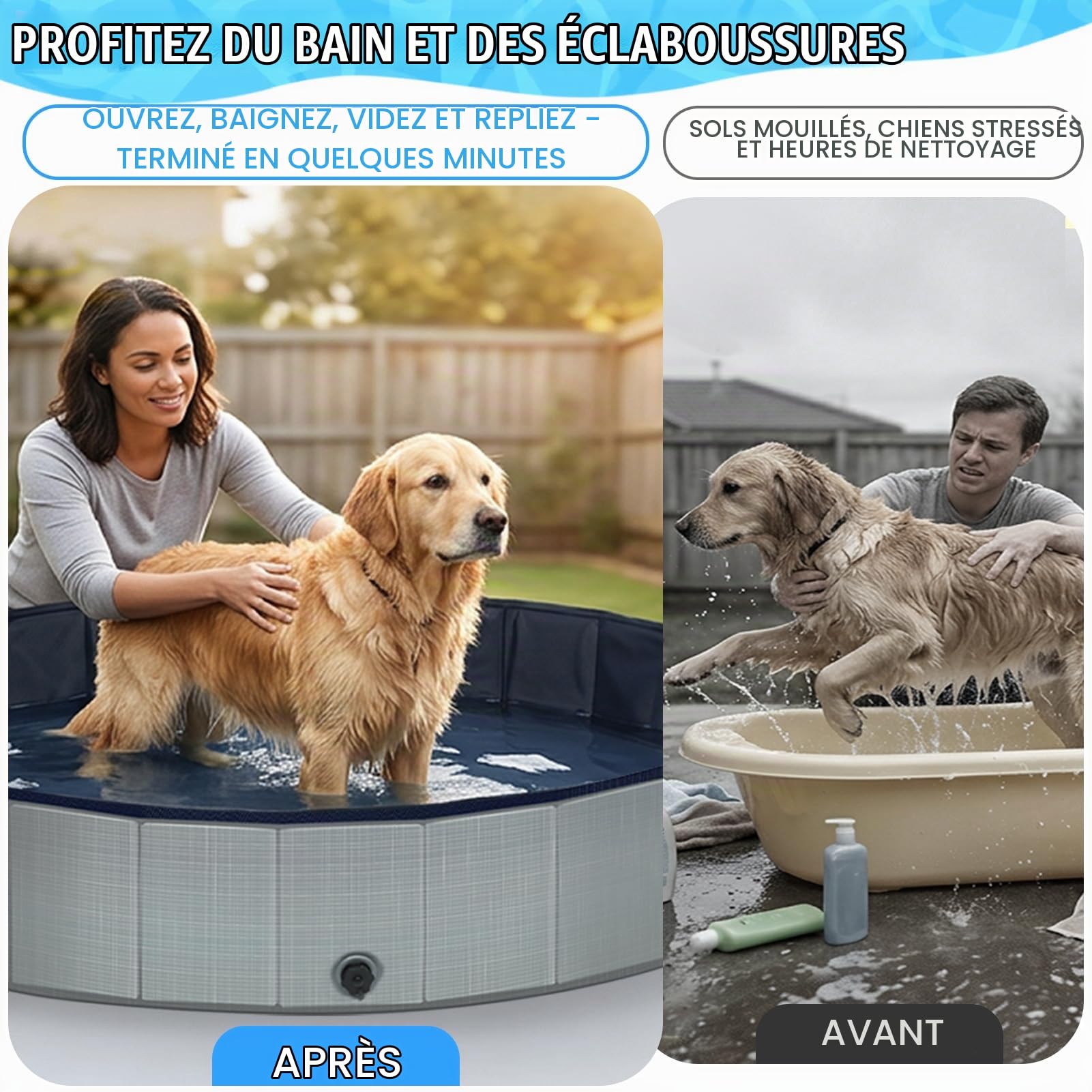 Piscine Chien – Piscine Pliable180 x 30, Panneau PP amélioré de 5mm et Fond épaissi, Pataugeoire Portable Piscine pour Chien de Grande et Moyenne Taille, Idéale pour l'intérieur et l'extérieur