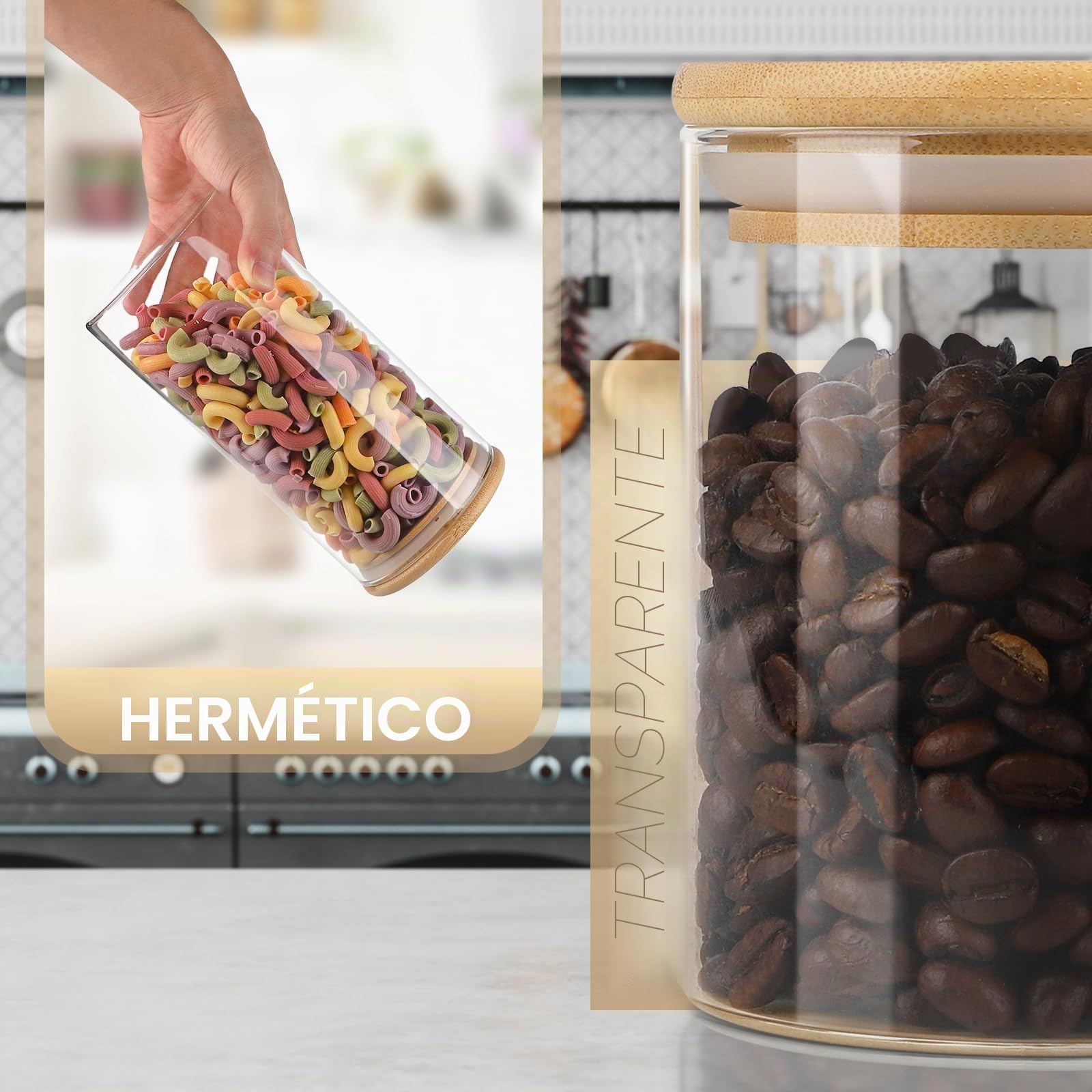 efuturetime Juego de 10 Botes Cocina Almacenaje Cristal, 200ml, Tarros Cristal Hermética con Tapa de Bambú, φ6.5 * 8.8cm, Tarros de Cocina de Vidrio con Etiqueta para Cereales Nueces Polvo