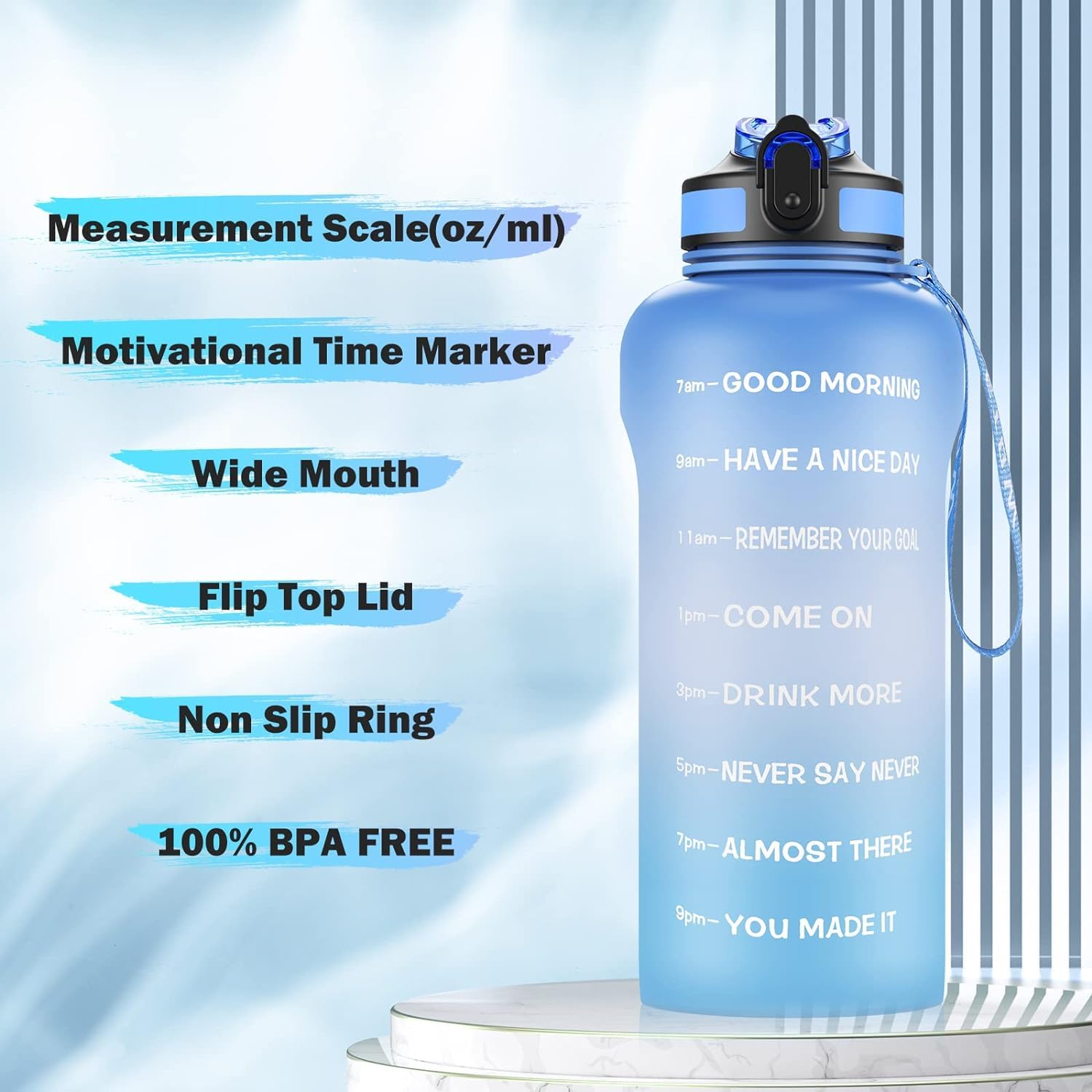 ETDW 1,5 litri Bottiglia Acqua [Senza BPA Tritan], 1500ML Borraccia Sportiva con Cannuccia a Prova di Perdita, Motivazionale Borraccia con Marcatori di Tempo BLU BLU