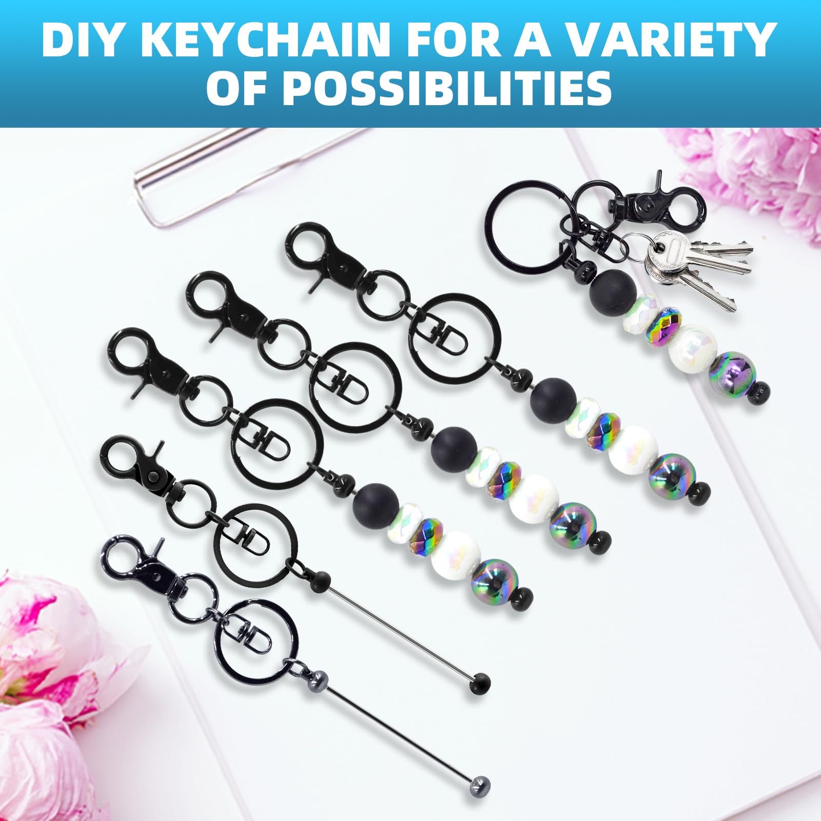🔑 20 Piezas De Llavero De Metal Negro Sin Terminar – Barra De Cuentas DIY Para Manualidades, Bolsos Y Regalos (8.30 X 0.80 Cm)
