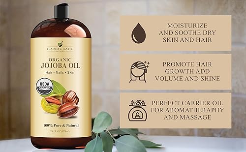 Miniatura 5 de Handcraft Blends Aceite de jojoba orgánico USDA de 28 onzas líquidas  Aceite de jojoba 100% puro y natural para piel, cara y cabello  Aceite de