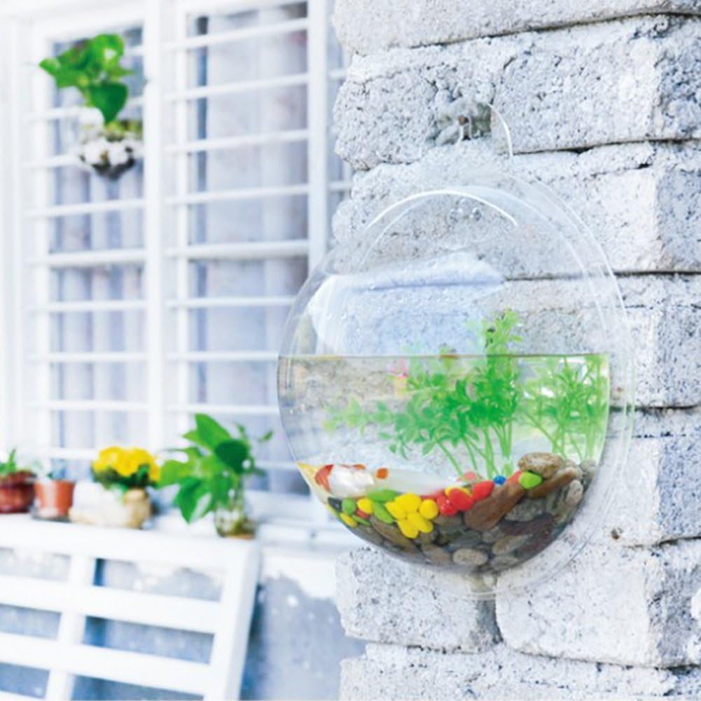 Lucky voice Acrylic hanging fish tank, wall-mounted 1.3-liter fish tank diameter 19.5cm home decorative fish tank