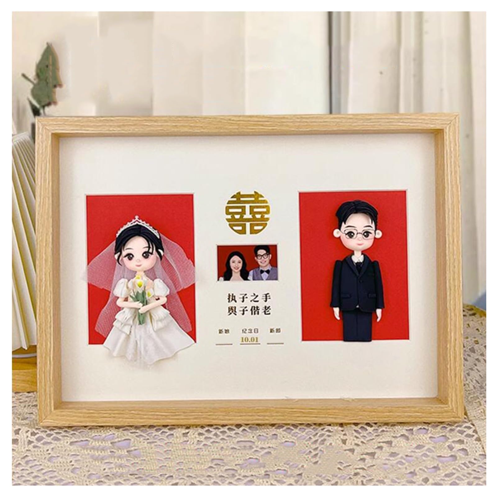 Artful Bonds Handmade 3D Photo Frame with Custom Ultra-Light Clay Dolls for Best Friends and Couples(double full body)