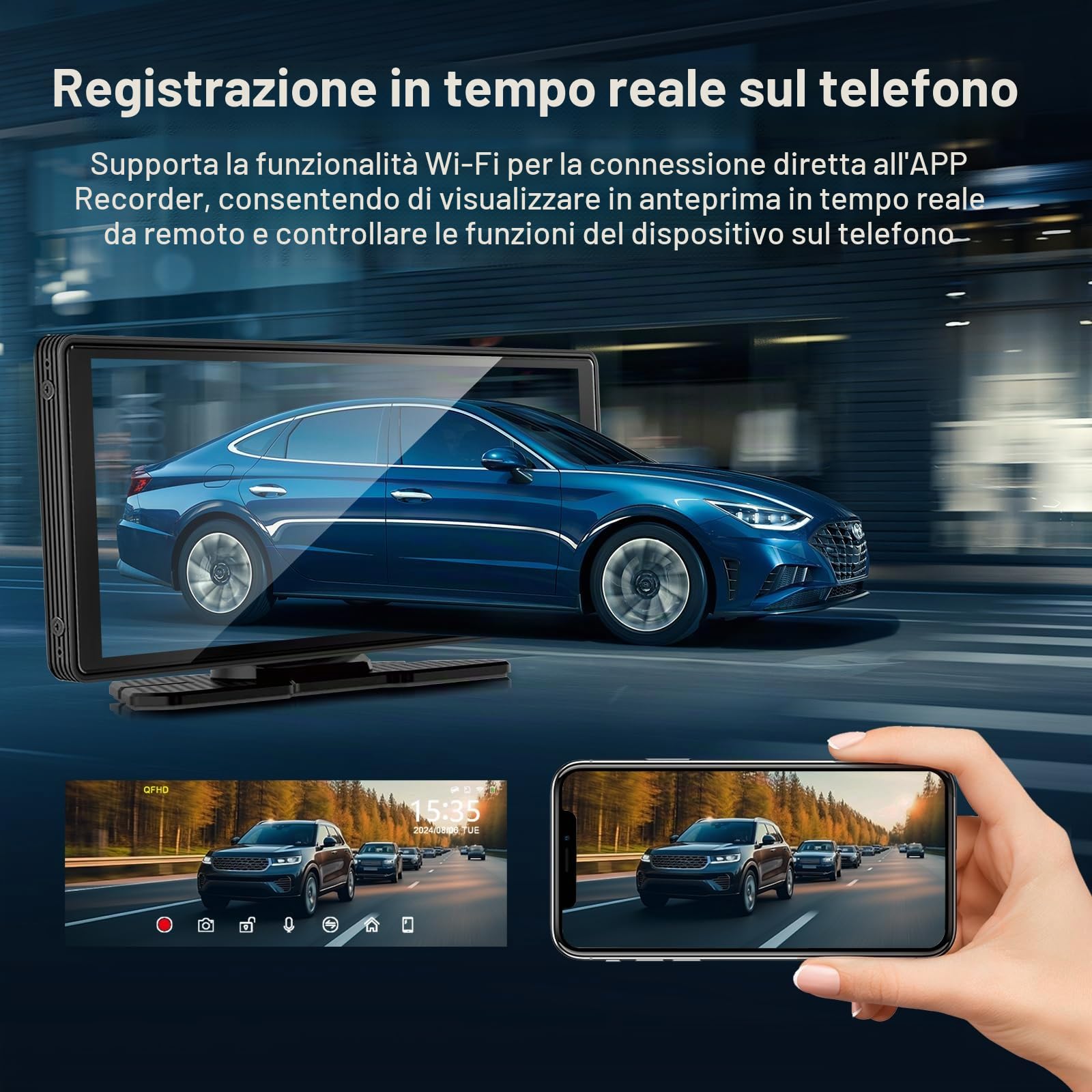 10.26" Wireless Carplay Screen Android Auto Wireless Display 4K Dash Cam | Schermo per auto con Navigazione GPS Telecamera Portatile Autoradio Bluetooth Controllo vocale TouchScreen Mirror Link AUX FM