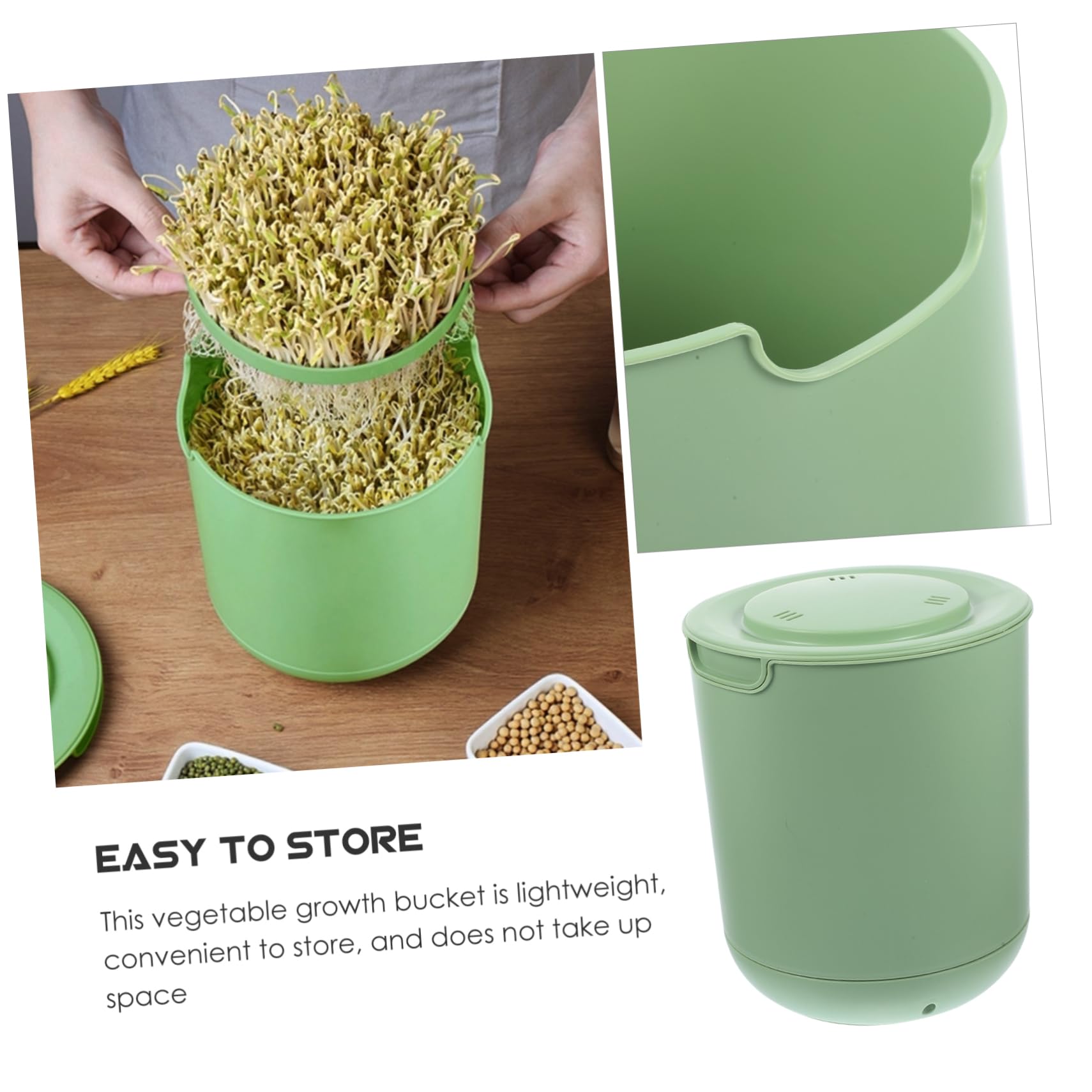 Maceta para Brotes de Soja 1 Juego Pp Verde Claro para Germinación | No se Deforma, Base Antideslizante, Ligera Rebabas, para Siembra de Brotes y Hortalizas