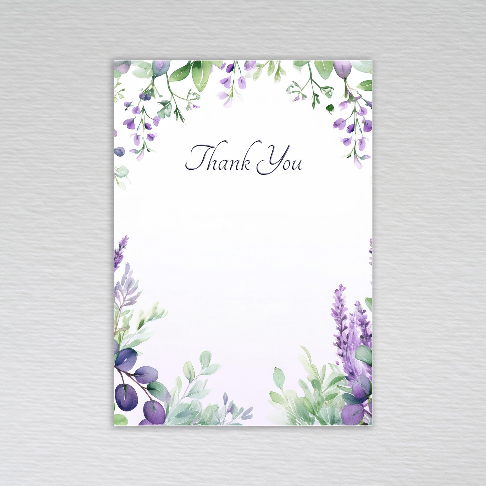 Webspectations Lavender and Eucalyptus Thank You Cards Wildflower Botanical - Lavender and Eucalyptus Wedding Thank You Cards (Pack of 50 without Envelopes)