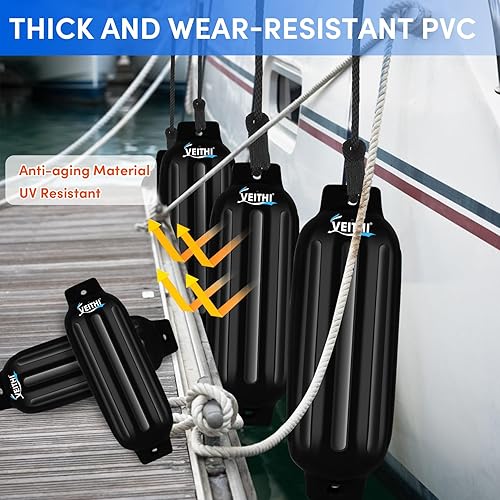 Vista 33 de Paquete de 4 defensas de barco de 4.5/5.5/6.5/8.5/8.5/10/16 pulgadas, parachoques de vinilo acanalado de doble ojo, parachoques de barco para Negro