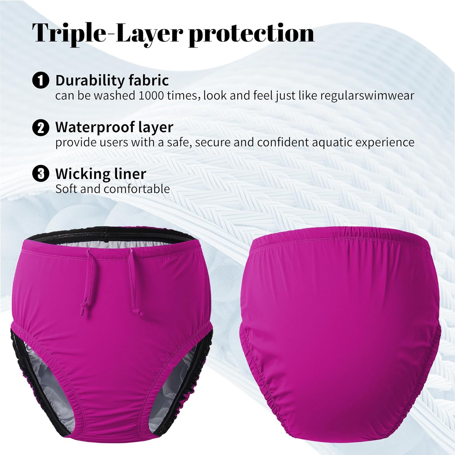 Reusable Swim Diapers for Adults Waterproof Leakproof Incontinence Swimwear Underwear for Men and Women with Special Needs(Pink,M) - Image 3