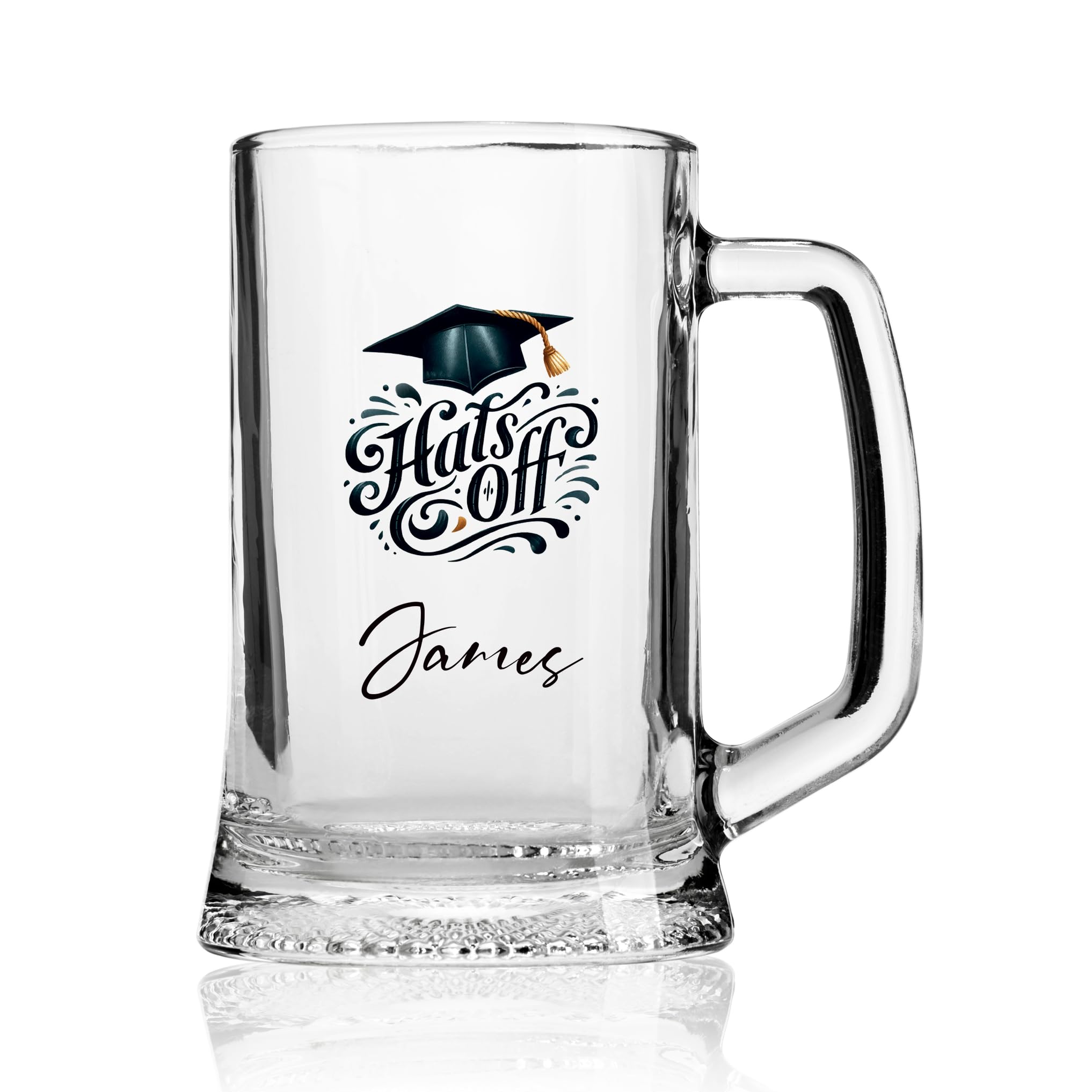 ukgiftstoreonline Personalised Graduation Beer Glass Tankard, 1 Pint, Sturdy Base, Keepsake (Hats Off)