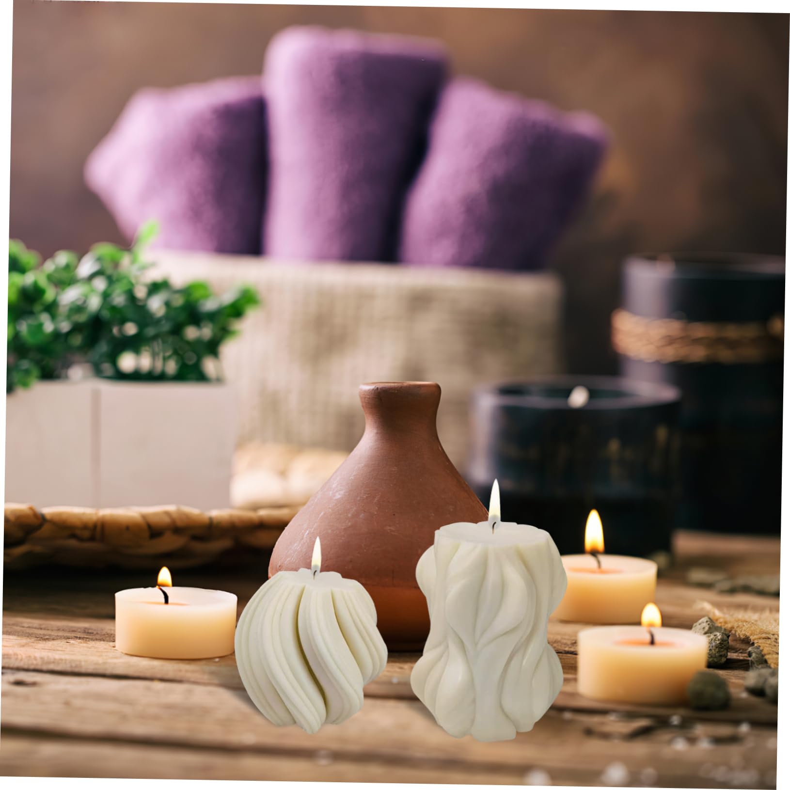 4 Piezas Molde para Velas de Aromaterapia de Silicona Moldes de Onda Pequeña para Hacer Jabón y Velas para Manualidades
