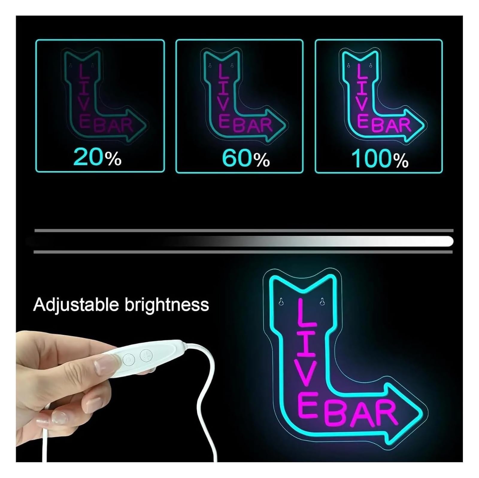 Lámpara LED Neón Letrero de neón Live BAR para decoración pared,Lámparas para el hogar 27 x 43 cm