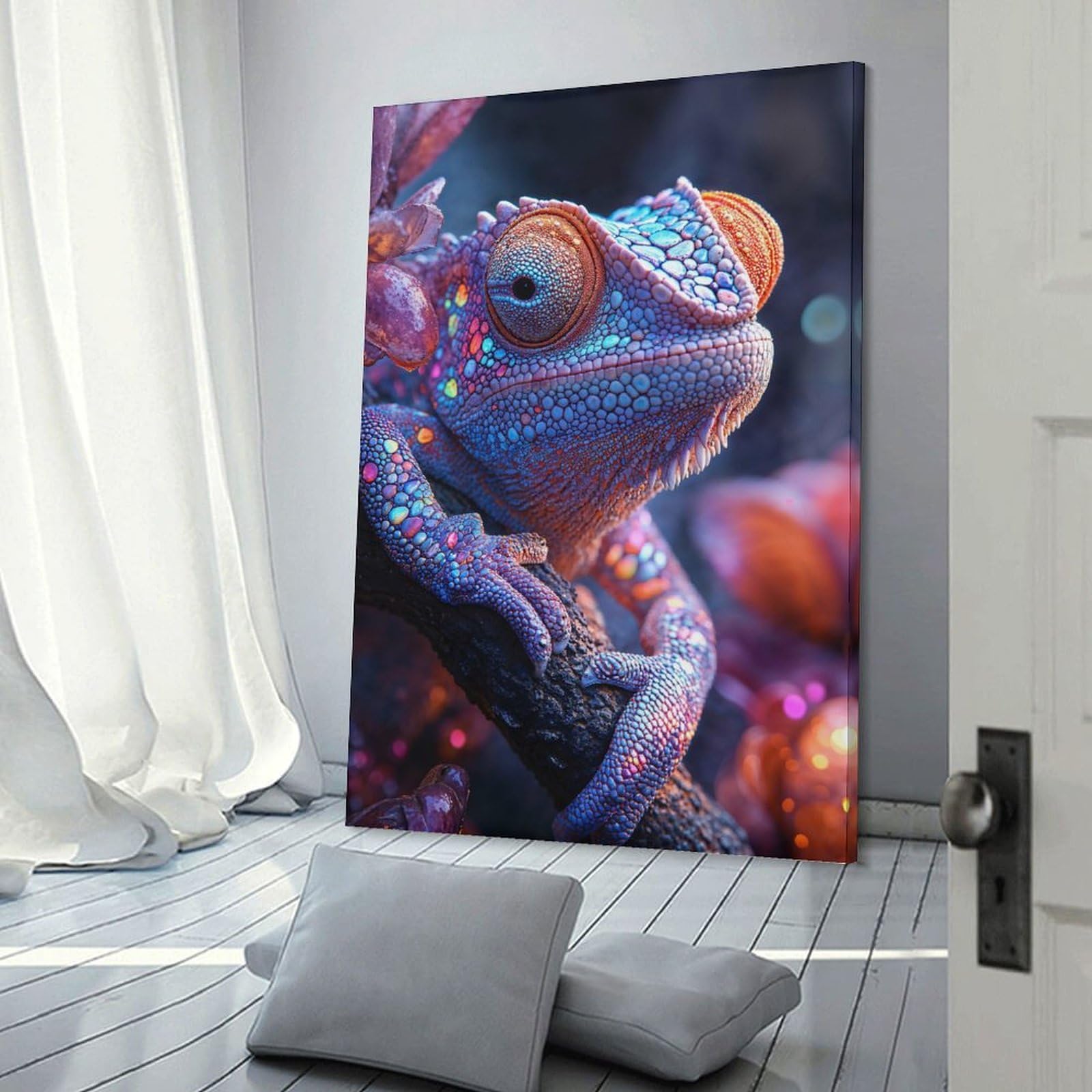 Chameleon Close-Up Decorative Wall Artwork, 16x24inch(40x60cm), for Home Lounge, Bedroom Or Reading Nook, Eye Catching Artwork for Blank Walls