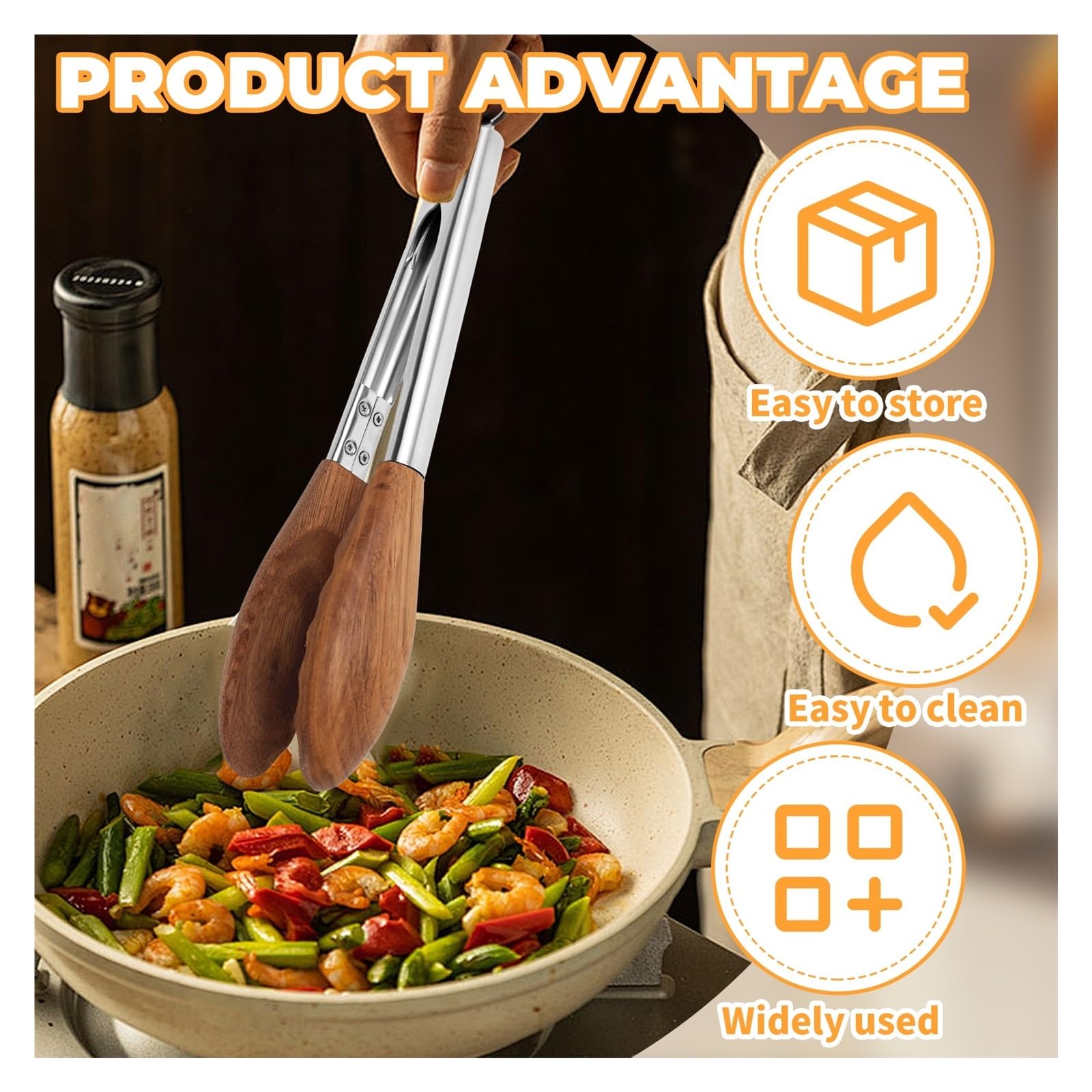 Compatibile con pinze in legno di noce Cucina versatile Manico in in acciaio inossidabile e for insalata punta che bloccano il servizio cibo