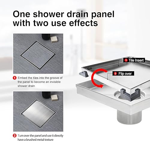 Vista 39 de SaniteModar Drenaje lineal de ducha de 24 pulgadas con inserto de azulejos 2 en 1, drenaje lineal de ducha cepillado de acero inoxidable 304