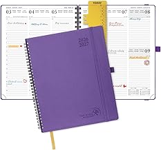 POPRUN 2026 2027 Weekly Planner 26.5 x 21.5 cm from August 2026 to Dec 2027, Vertical School Planner 17 Months with Spiral Soft Cover, Bookmark Ruler, 80 g/m² Paper, Purple