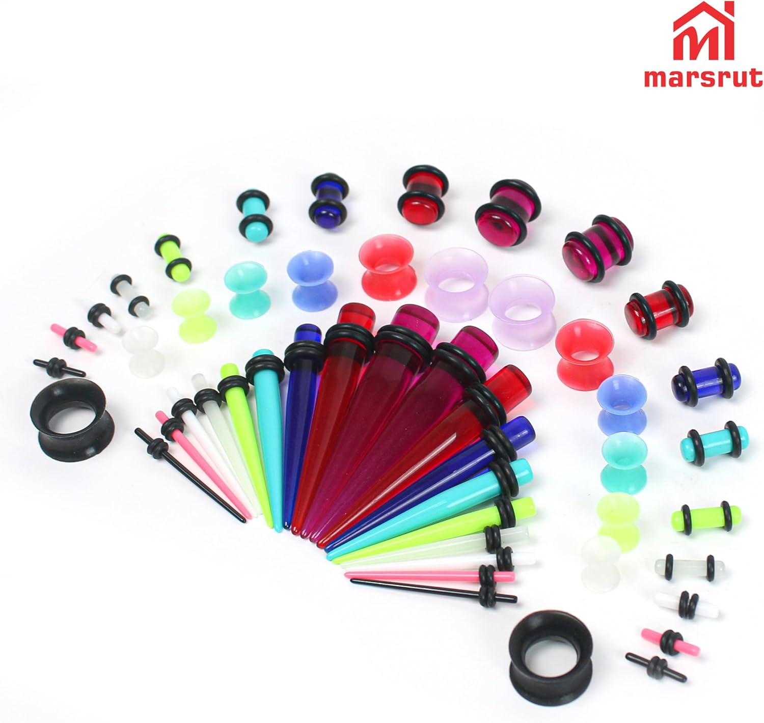 50pcs Ear Stretching Kit, Ear Gauges, Acrylic Plugs, Tapers, Round Silicone Tunnels for Women Men, 14G-00G Earring Expander, Starter Lightweight Body Piercing Jewelry Gauging Set (Random Size & Color) - Image 9