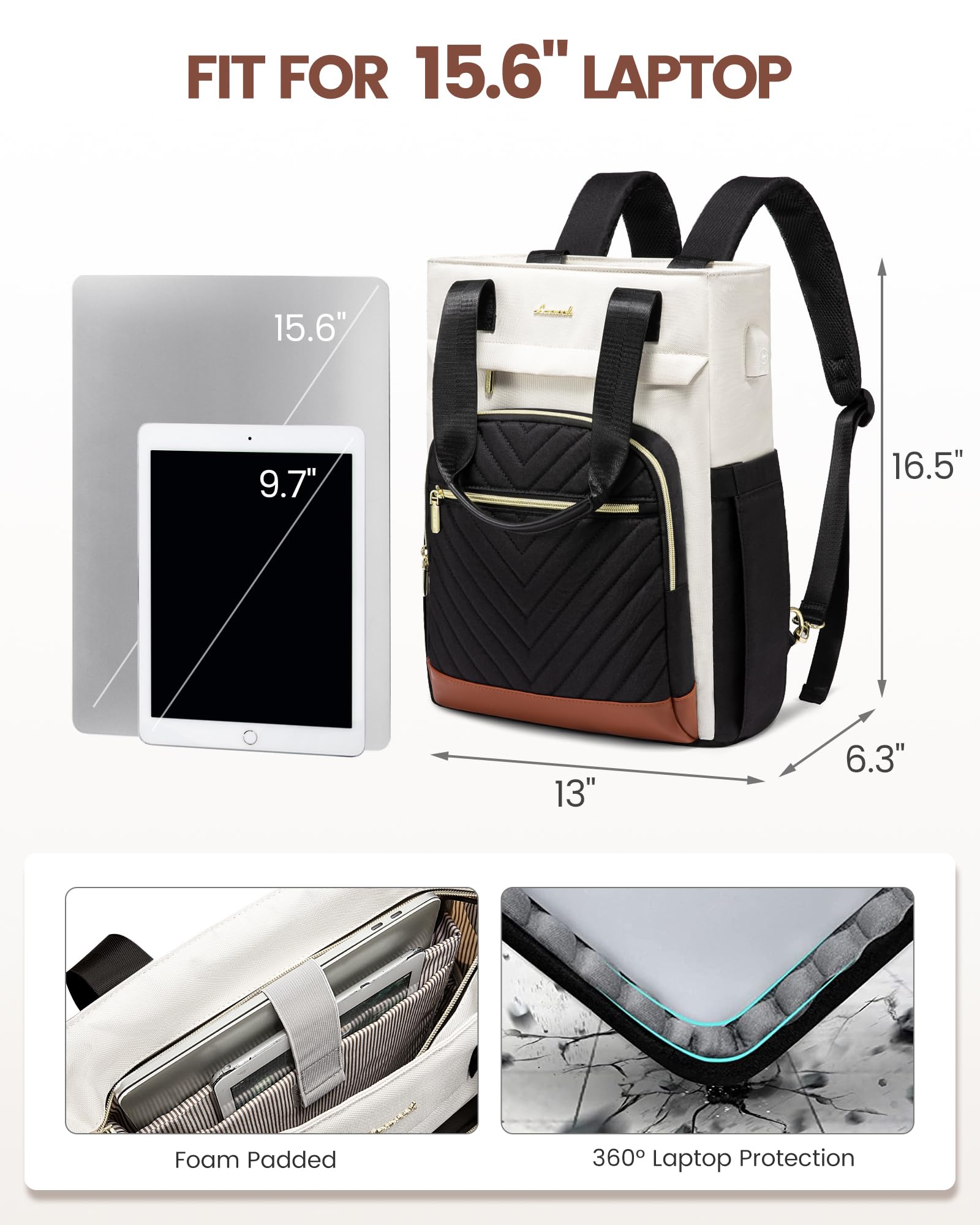 LOVEVOOK Zaino Donna, Zaino Porta PC Donna 15.6 Pollici Borsa Zainetto Donna Elegante 2 in 1 Zaino da Viaggio Zaini Scuola Superiore Media Moda Backpack per Università Ufficio Travel