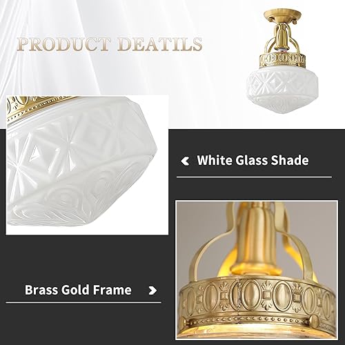 Miniatura 3 de KCO Iluminación vintage de vidrio de leche lámpara de techo latón dorado cocina lámparas de techo lámpara de techo globo de mediados de siglo
