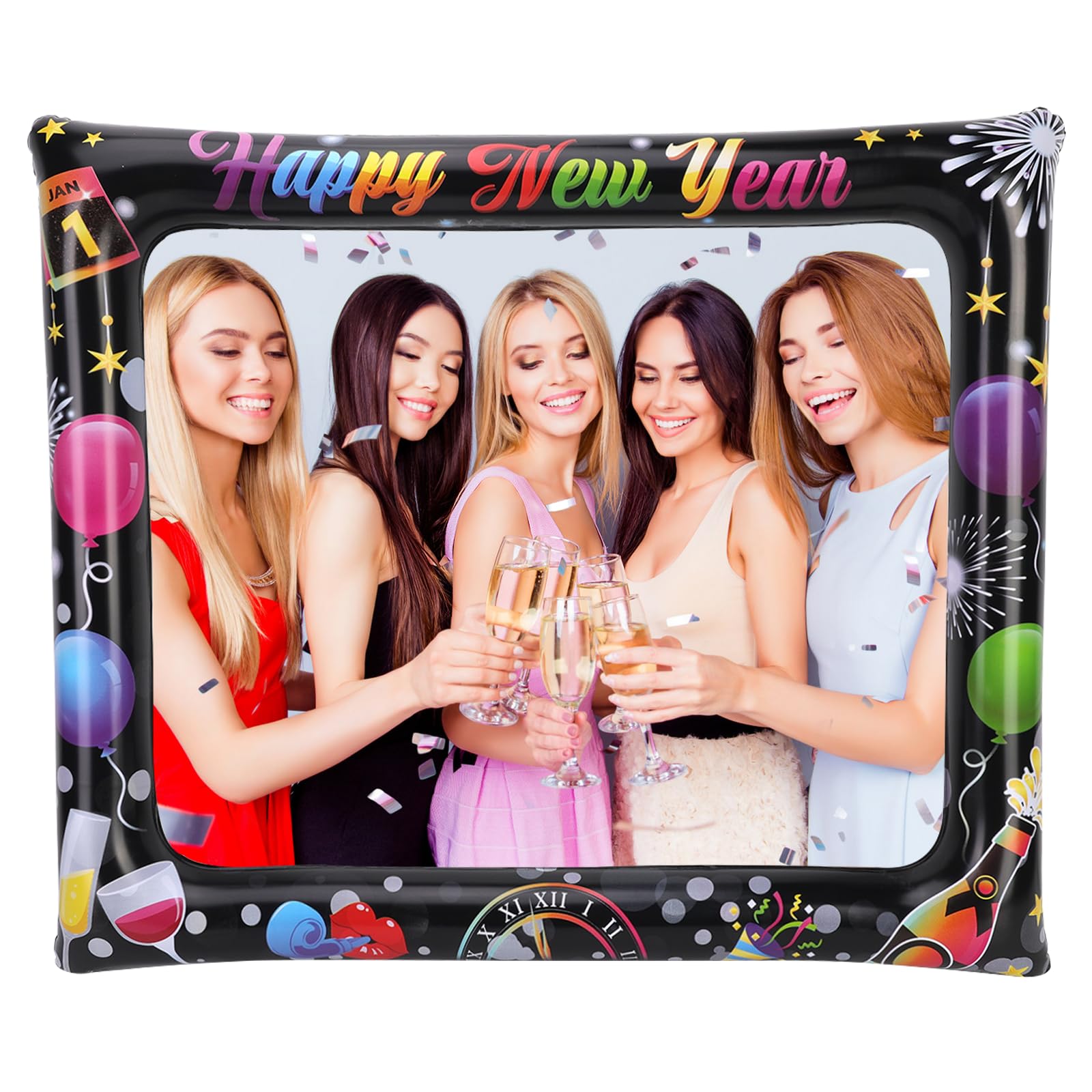 HOWAF Happy New Year Photo Frame Inflatable Selfie Frame, New Years Eve Decorations 2026 Party Props Photo Booth Props for NYE Party Decorations 2026, Multicolor