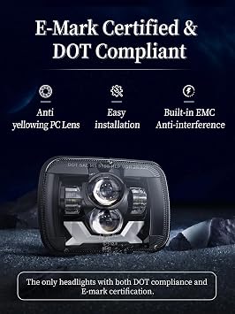 HWSTAR Pair Premium H6054 5x7 7x6 Led Headlights,Sealed Beam Replacement Compatible with Jeep Cherokee XJ Wrangler YJ DRL Turn Signal Hi/Low Sealed Beam Ford Chevy GMC Toyota Nissan Dodge etc Black