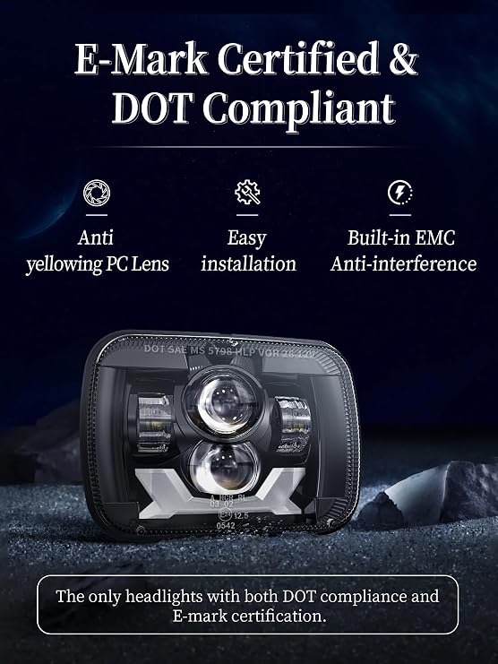 HWSTAR Pair Premium H6054 5x7 7x6 Led Headlights,Sealed Beam Replacement Compatible with Jeep Cherokee XJ Wrangler YJ DRL Turn Signal Hi/Low Sealed Beam Ford Chevy GMC Toyota Nissan Dodge etc Black