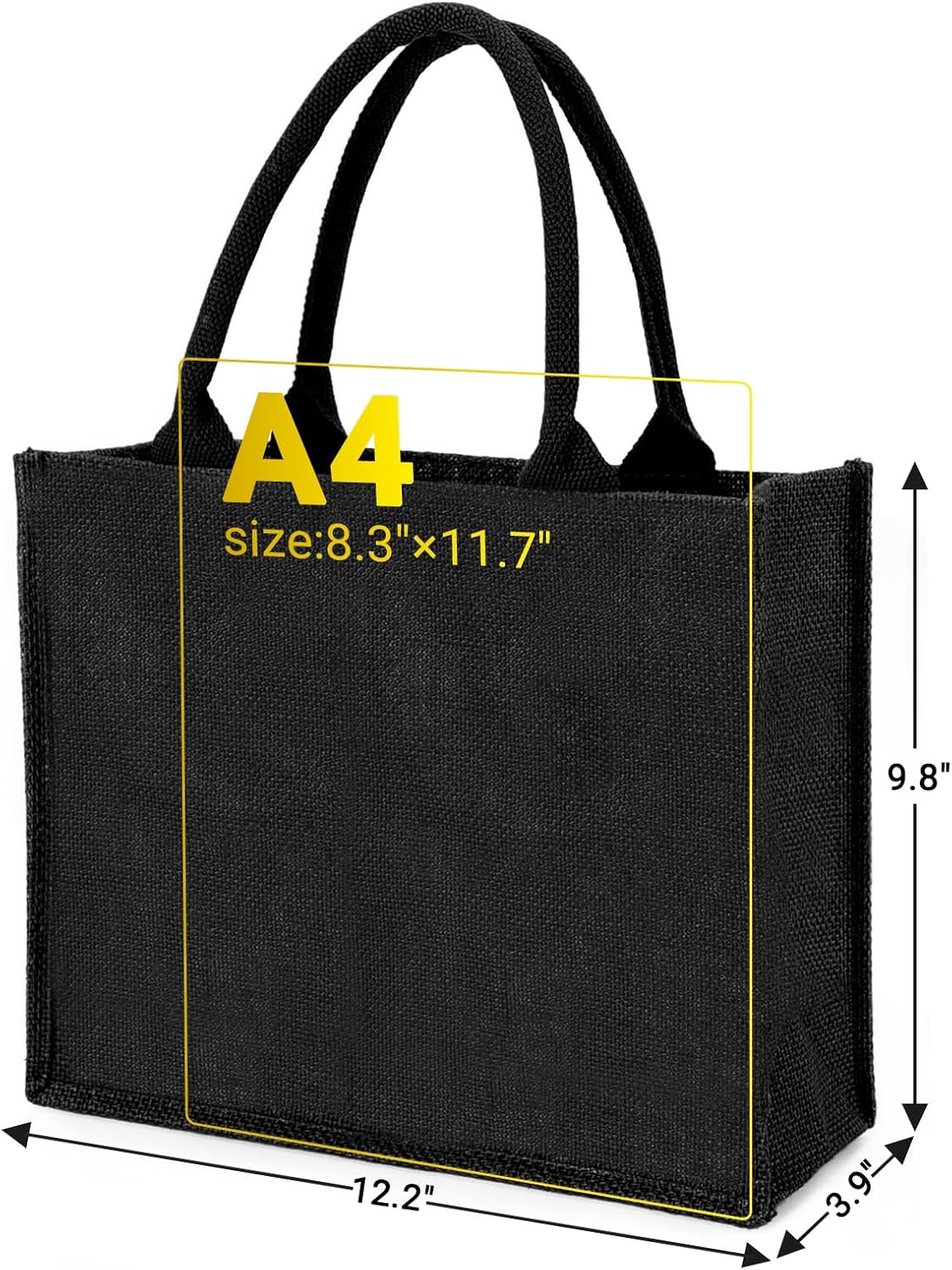 Segarty Tote Bags, 6 Pack Medium Black Burlap Jute Reusable Canvas Gift Favors Bag with Handles Blank Tote Bulk for Bridesmaid Wedding, Women Market Grocery Shopping, Bachelorette Party, Beach Trip