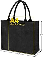 Vista 3 de Segarty Bolsas de mano, paquete de 6 bolsas de yute negro mediano de yute de arpillera reutilizable, bolsa de regalo con asas, bolsa en blanco a