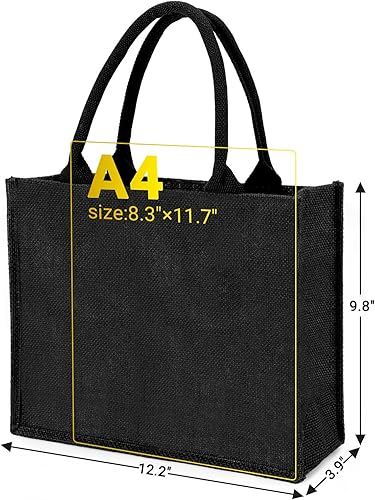 Miniatura 2 de Segarty Bolsas de mano, paquete de 6 bolsas de yute negro mediano de yute de arpillera reutilizable, bolsa de regalo con asas, bolsa en blanco a