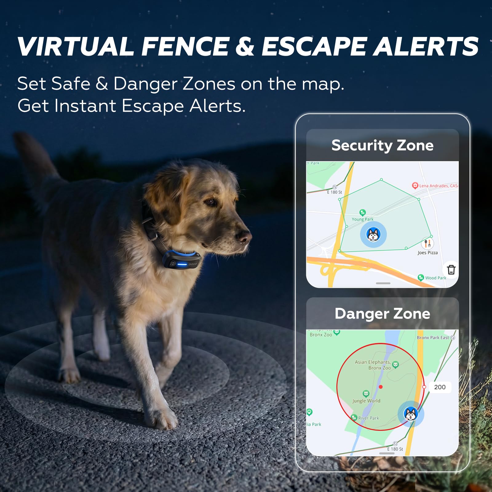 Dog GPS Tracker, Smart Waterproof Tracker with Real-Time Location, Escape Alerts, Activity Monitor, iOS & Android Compatible, for Dogs 40 lbs+ (Black) - image 5