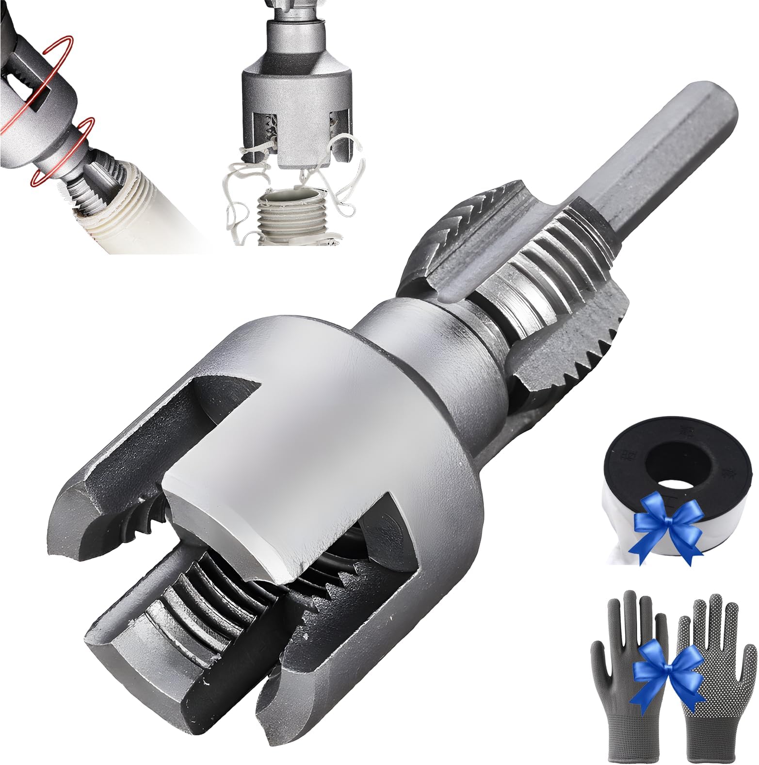 2025 New Pipe Thread Cutting Tool, Integrated Internal & External Pipe Threading Tool, Electric Drill Compatible PVC Pipe Threader Kit,1/2in and 3/4in Pipe Sizes Rethreading Tool (3/4")