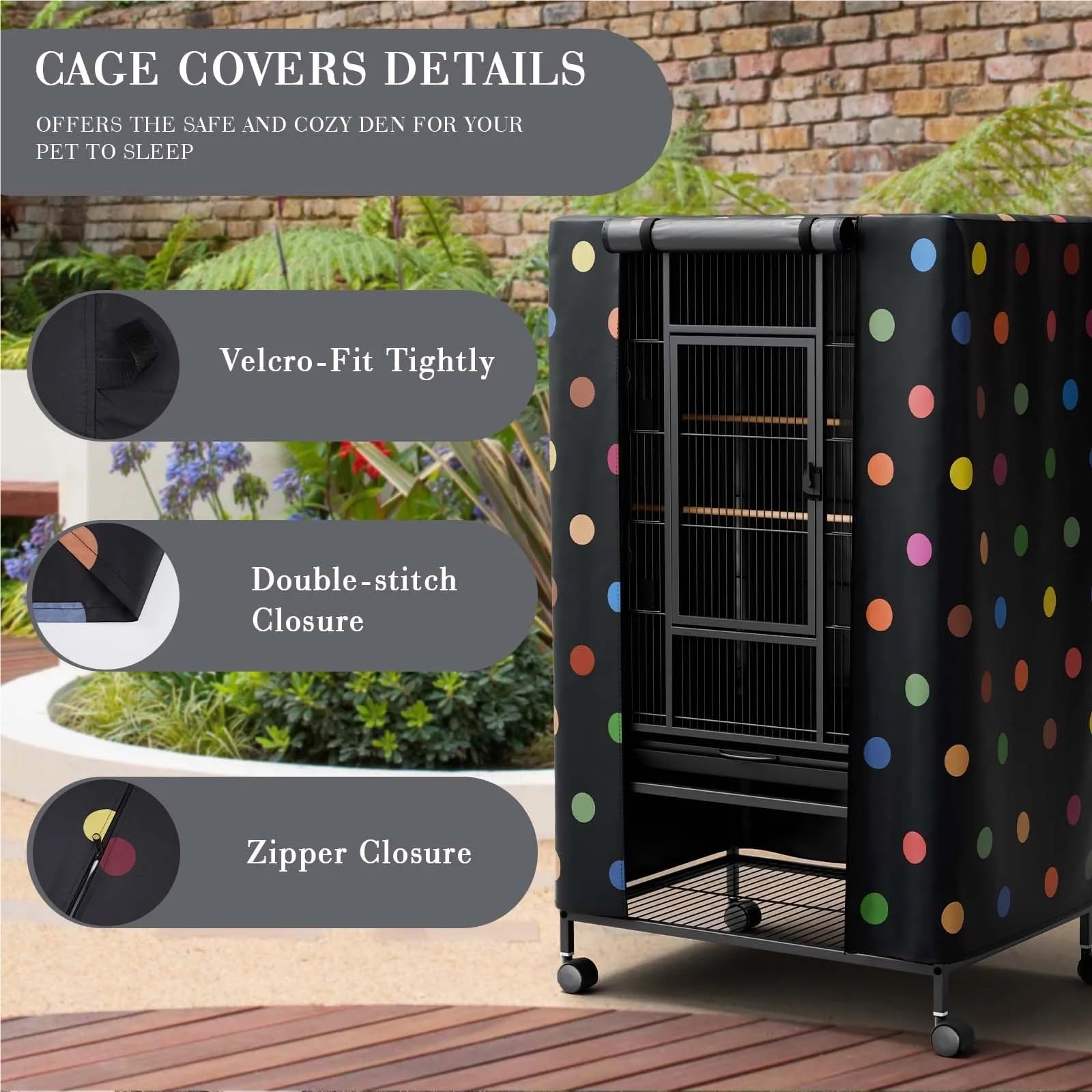 Fundas para jaula de pájaros con panel de cremallera, para invierno, universal, transpirable, para buenas noches (negro, 97 x 61 x 122 cm)