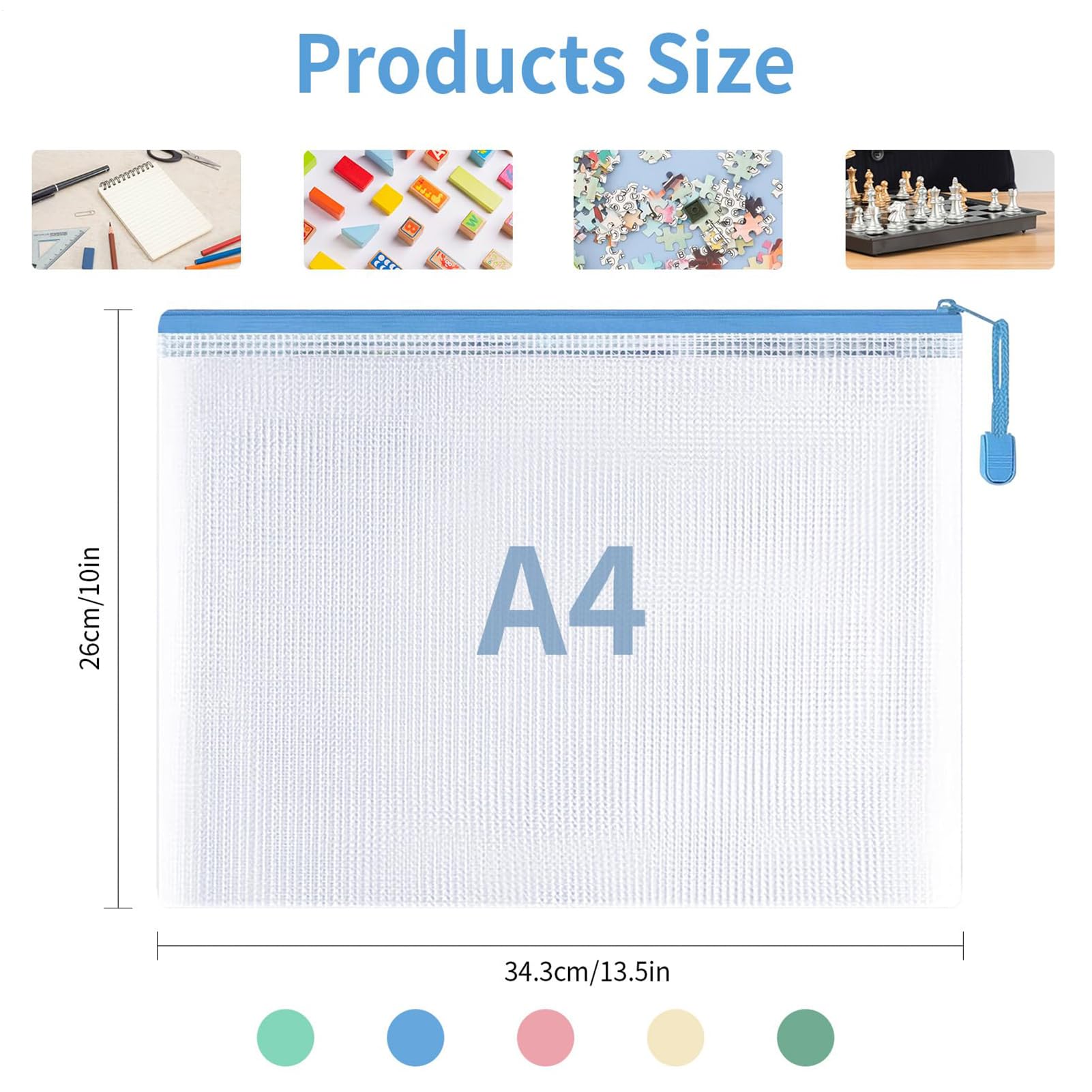 Buste Trasparenti Con Zip 5 Pezzi Organizer Impermeabile Trasparente | Buste A4 con Cerniera Portapenne per Scuola, Cancelleria, Ufficio, Documenti, Giochi da Tavolo, Puzzle e Viaggio