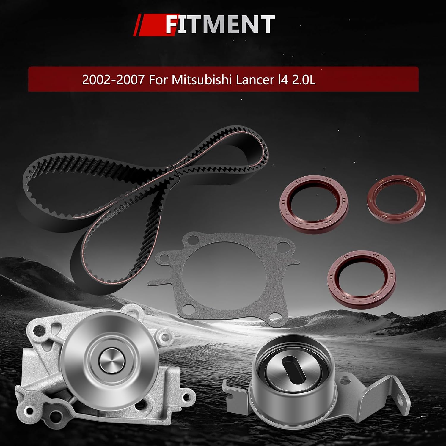 CCIYU Timing Belt Water Pump with Gasket Tensioner Bearing Fits 2003-2006 for Mitsubishi Lancer 2.0 SOHC 16V