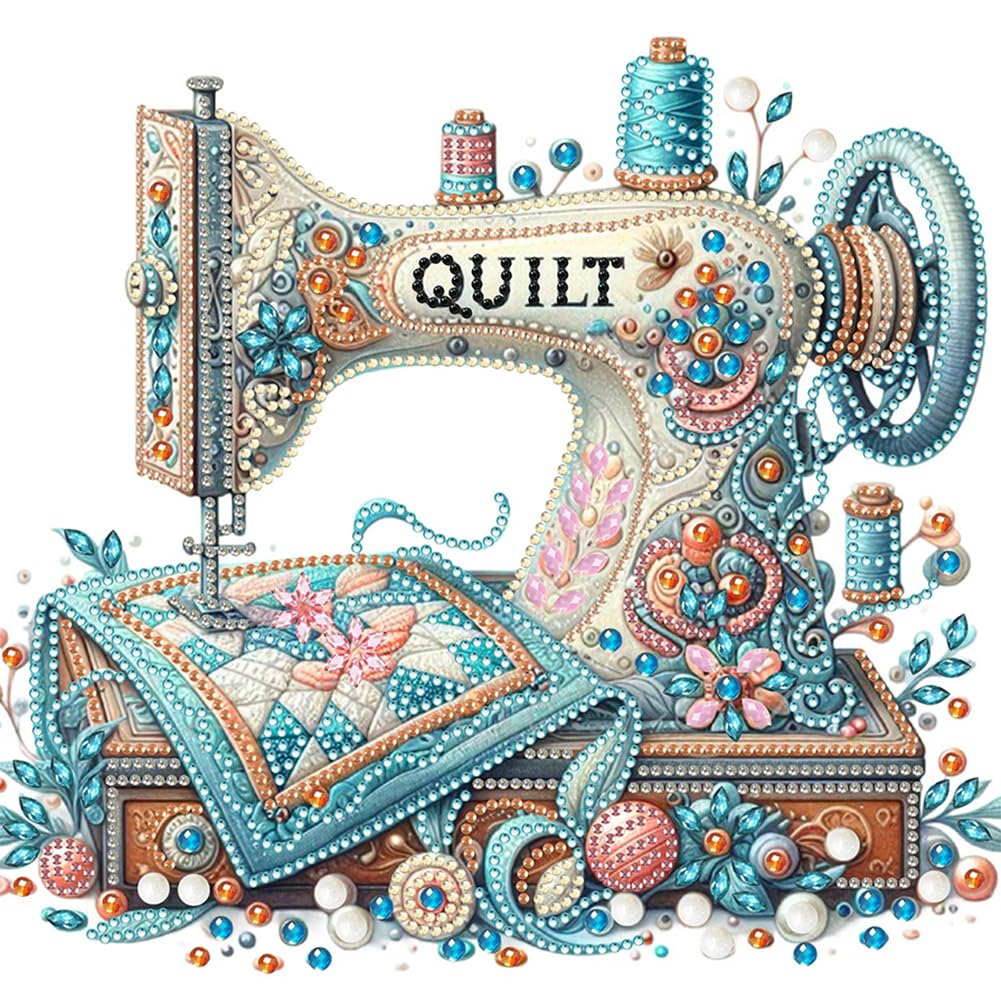 Ph241 Sewing Machine D Partial Special Shaped Diamond Art Painting Kits For Adults Beginners, Crystal Rhinestone Gem Diamond Art Craft Kit Perfect For Home Wall Decor 11.81X11.81inch